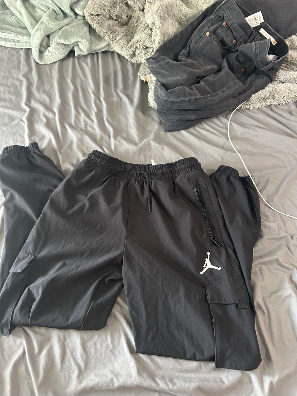 Jordan Black Men’s Cargo Track Pants with White Jumpman